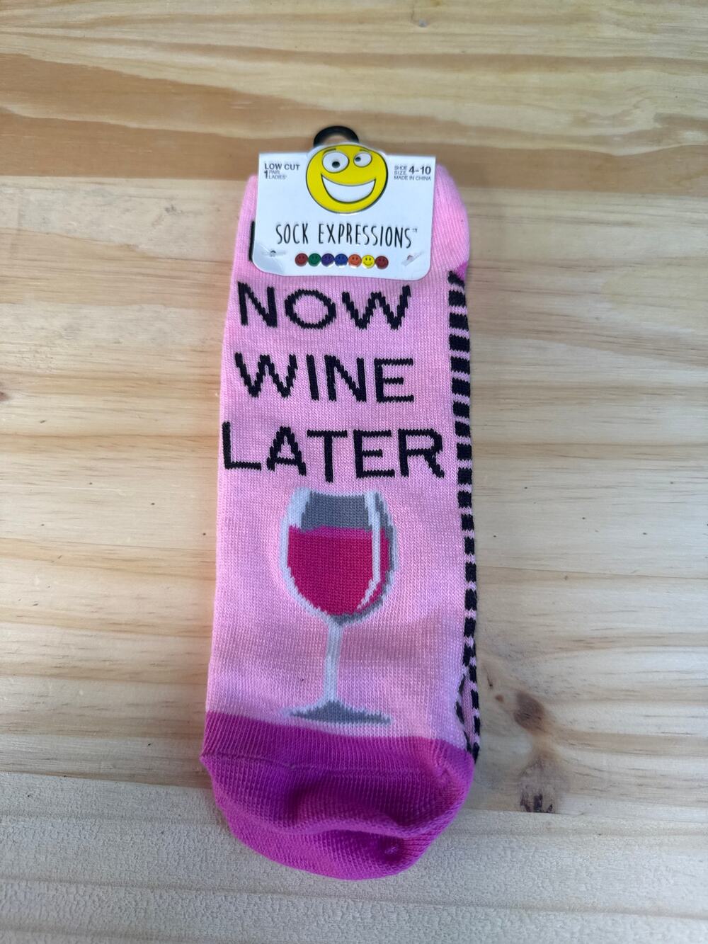 NWT Sock Expressions Pink Run Now Wine Later Low Cut Socks Women’s Shoe  4-10
